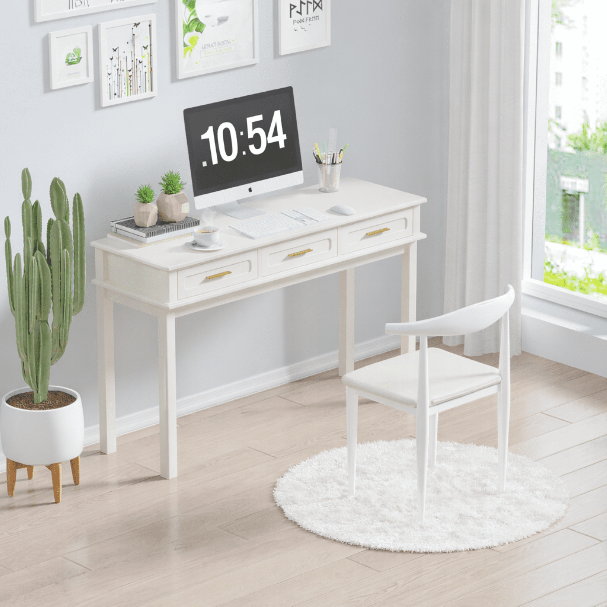 Cream White Vanity Desk with 3 Drawers, Modern Makeup Table or Writing Desk, Multipurpose Dressing Table for Bedroom, No Mirror Included