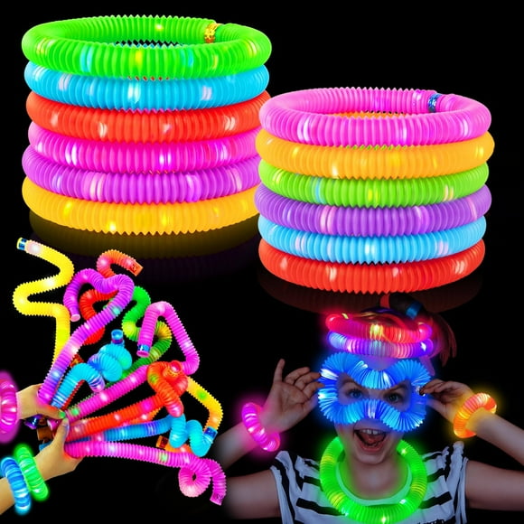WILLED 24 PCS Light up Party Favors for Kids 4-8-12, LED Glow Sticks Pop Tubes Pack, Toddlers Goodie gift Bag Stuffer Fillers, 4th of July Glow Party Favors Birthday Return Gifts Treats for Boys Girls