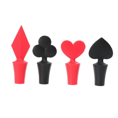 

Rosarivae 4Pcs Silicone Wine Bottle Stoppers Playing Cards Design Pattern Beer Beverage Bottle Caps Wine Fresh Keeping Sealers