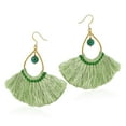 thumbnail image 2 of Chic Fan Shaped Green Tassels with Malachite Bead Accent Brass Dangle Earrings, 2 of 4