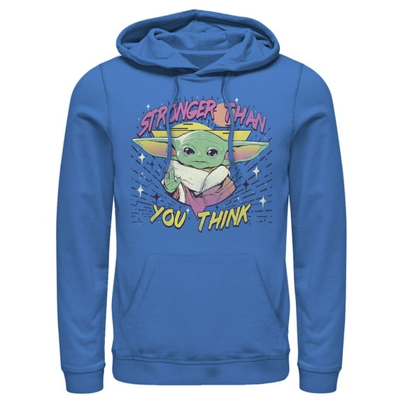 Men's Star Wars: The Mandalorian The Child Stronger Than You Think Pull Over Hoodie Royal Blue 3X Large