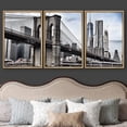 thumbnail image 3 of wall26 - 3 Piece Framed Canvas Wall Art - Brooklyn Bridge in Vintage Color,New York - Modern Home Art Stretched and Framed Ready to Hang - 24"x36"x3 Natural, 3 of 5