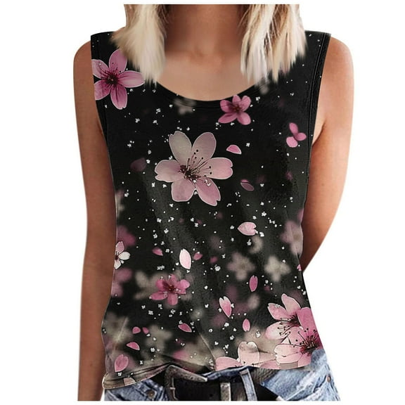 Nmnitkp Womens Summer Tank Tops Sleeveless Chiffon Double Layers Blouse Loose Round Neck Casual Shirts,Tank Tops,Plus Size Tops for Women