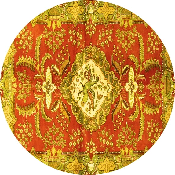 Ahgly Company Machine Washable Indoor Round Persian Yellow Traditional Area Rugs, 7' Round
