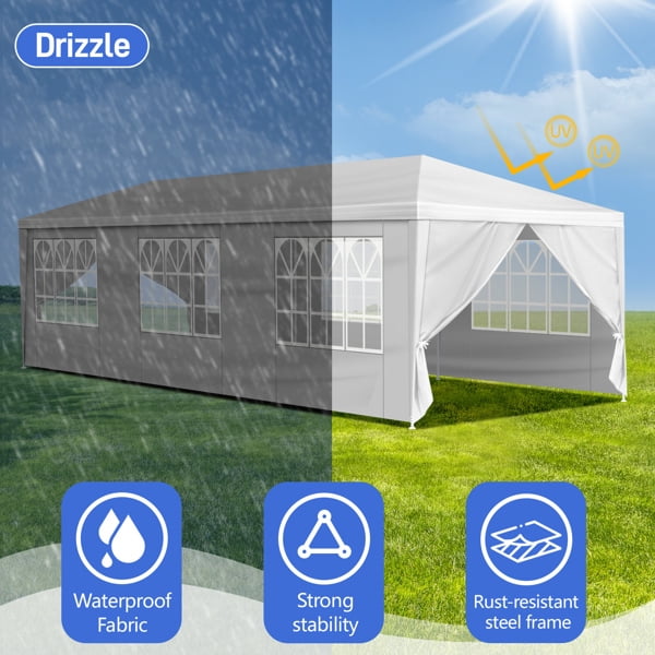 Alvantor White 10x30 ft Outdoor Pop Up Canopy Tent with 8 Removable Sidewalls,Easy-Setup Gazebo,8 Sides