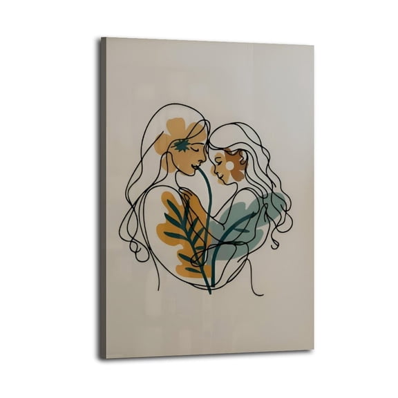Mom And Girl Flower Line Drawing Poster Great Wall Art for Home Decor,, Mother's Day Gift, Posters for Bedroom, Office Or Living Room