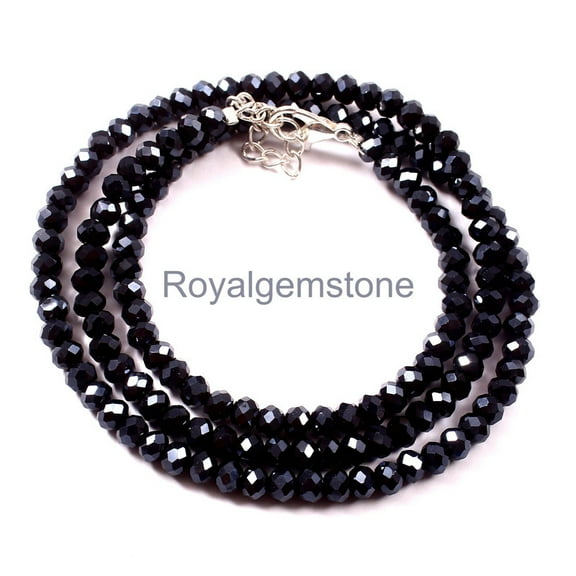 ROYALGEMSTONE Black Spinel Faceted Rondelle Necklace Black Spinel Beads Gift For Her Minimalist Black Beaded Necklace Spinel Jewelry