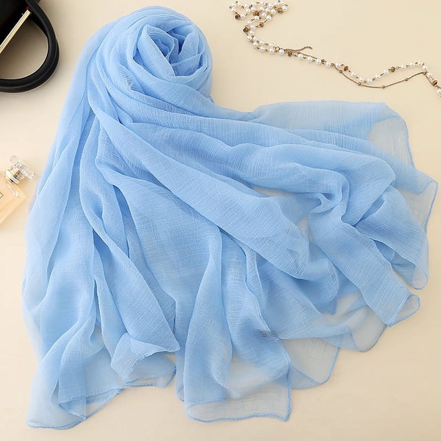 Nvzi Bufanda elegante personalizada, nueva bufanda de gasa de color sólido, bufanda arrugada, bufanda de playa, bufanda larga tipo chal (azul cielo)