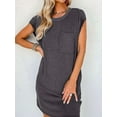 thumbnail image 2 of Womens Casual Summer Crewneck Short Sleeve Ribbed Mini Tshirt Dress Dark Gray L, 2 of 5