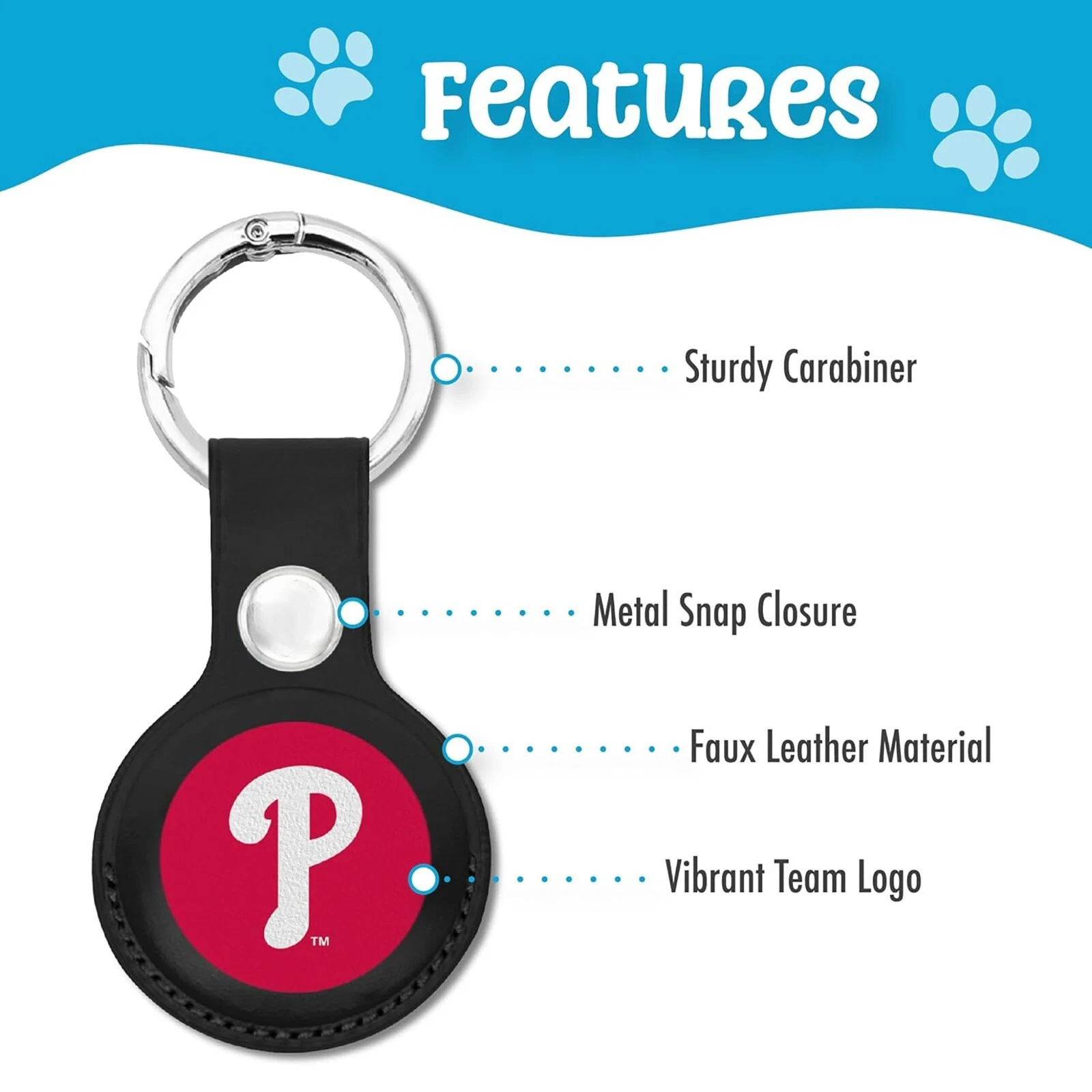 Pets First MLB Keychain Apple Air Tag Holder for Dogs & Cats Leather Airtag Case