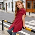 thumbnail image 6 of Girls Casual Shirt Dress Collared Button Down Mini Tshirt Dresses Short Sleeve Summer Beach Cover Ups Wine, 5 Years, 6 of 7