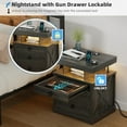thumbnail image 3 of Nightstand with Lockable Gun Drawer,Charging Bedside Table with 3-Color LED Lights,Farmhouse Night Stand with Human Sensor Design, Modern End Table with for Bedroom,Rustic Brown, 3 of 9
