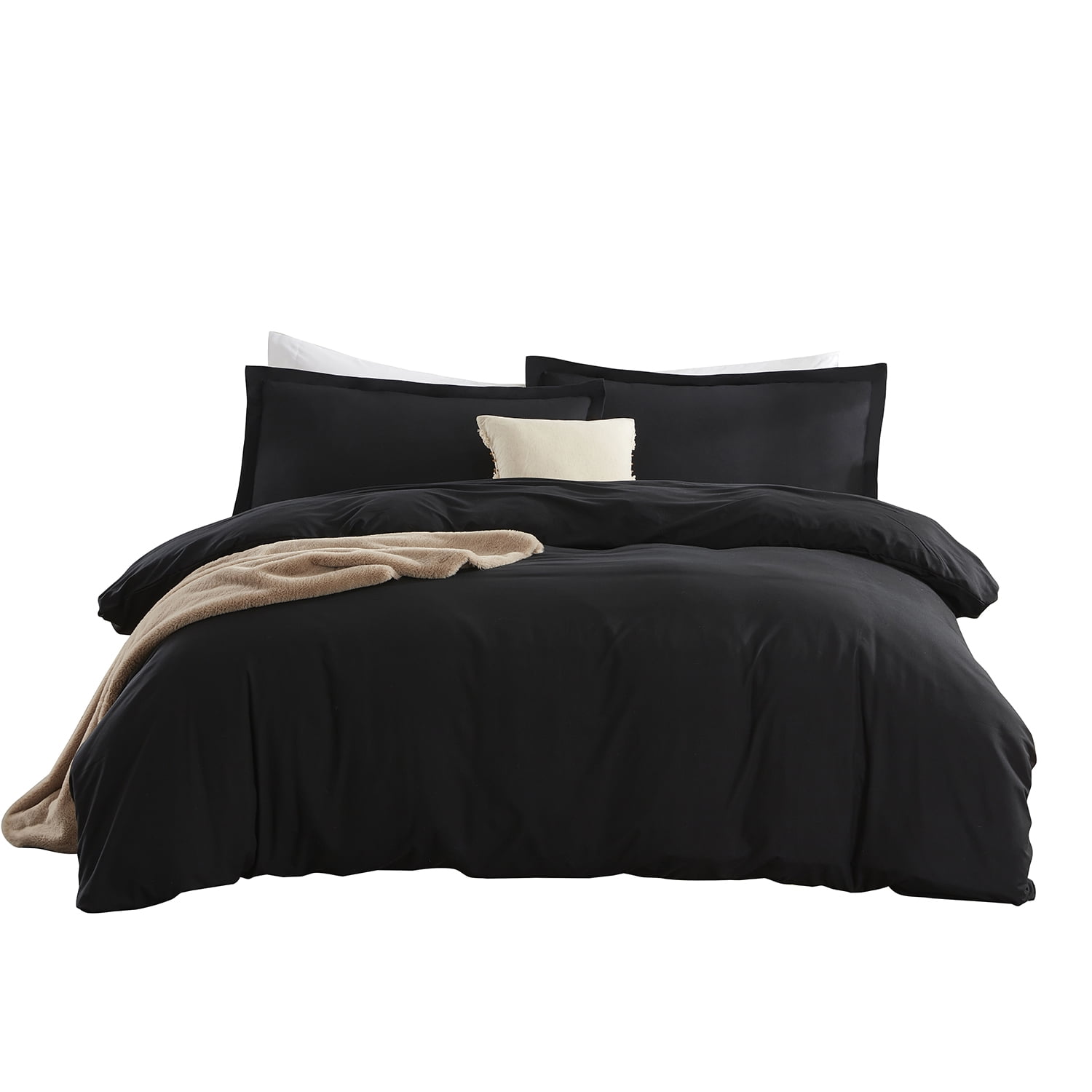 LammaLoe Duvet Cover Queen, Luxury Microfiber 3 Piece Bedding Sets with 2 Pillow Shams, Black