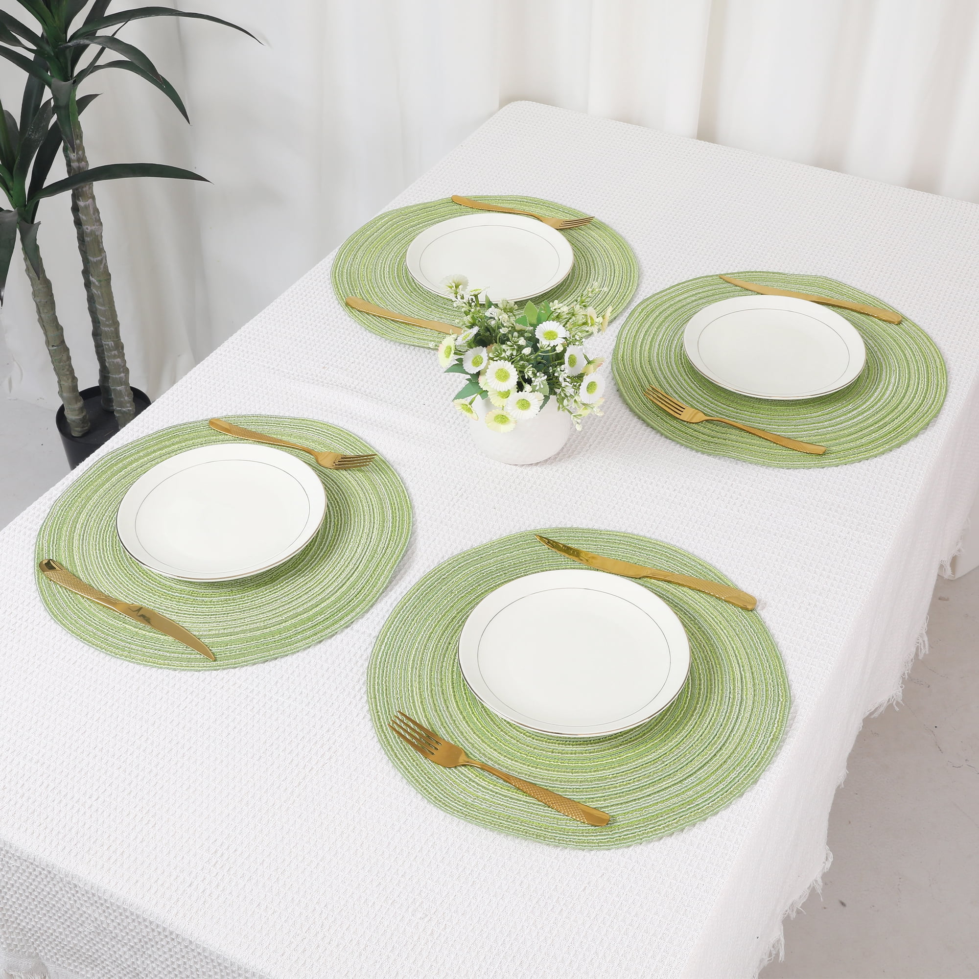 Unique Bargains Farmhouse Placemats Set of 6 Woven Placemats Green