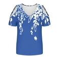 thumbnail image 4 of Tops de Algodón para las Mujeres Impresión de Manga Corta Cuello en V Fuera Del Hombro Blusa de Moda, Imitación de Algodón para el Hogar Diario, 4 of 9