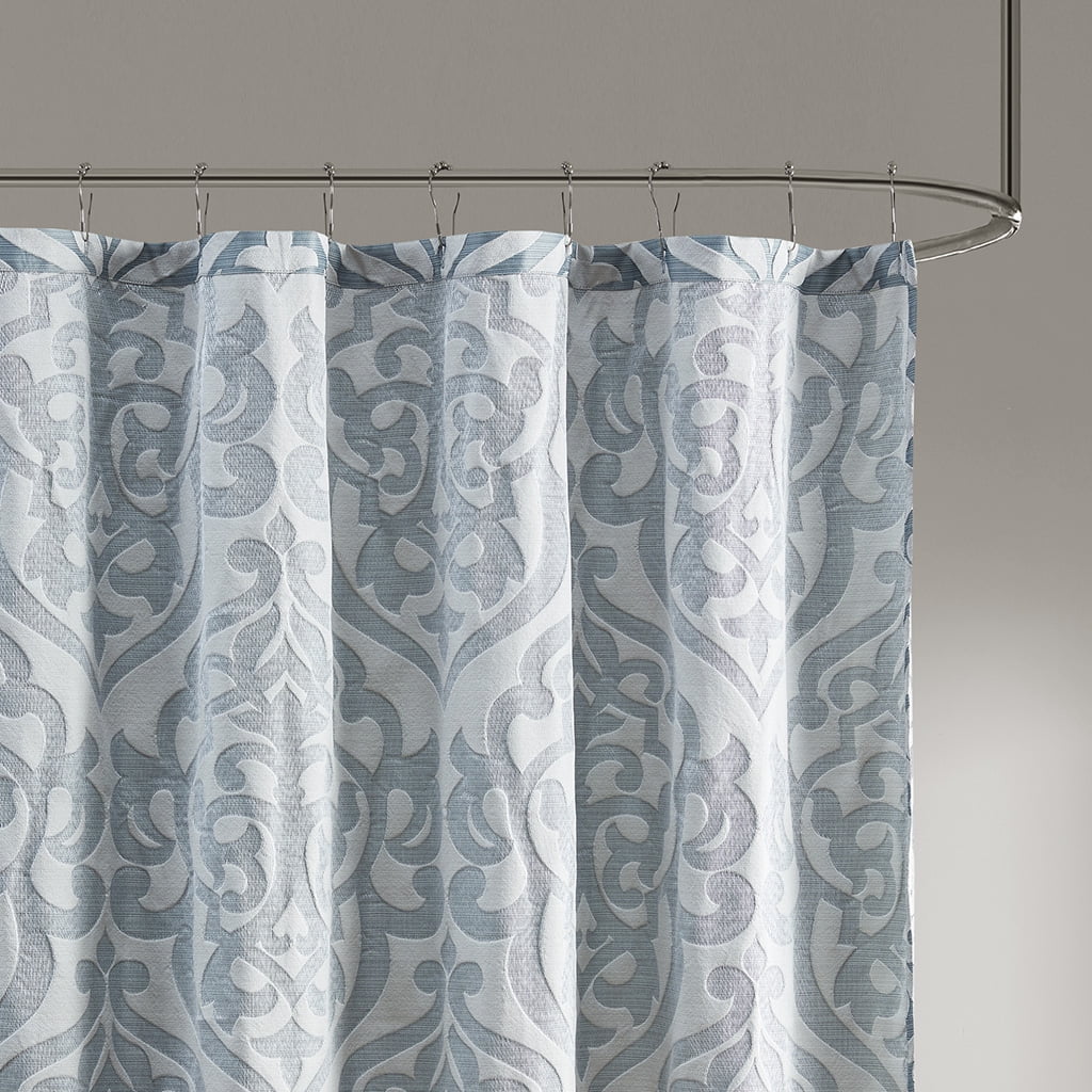 MAYEERTY Jacquard Shower Curtain, 72" x 72", Aqua+Silver, Polyester