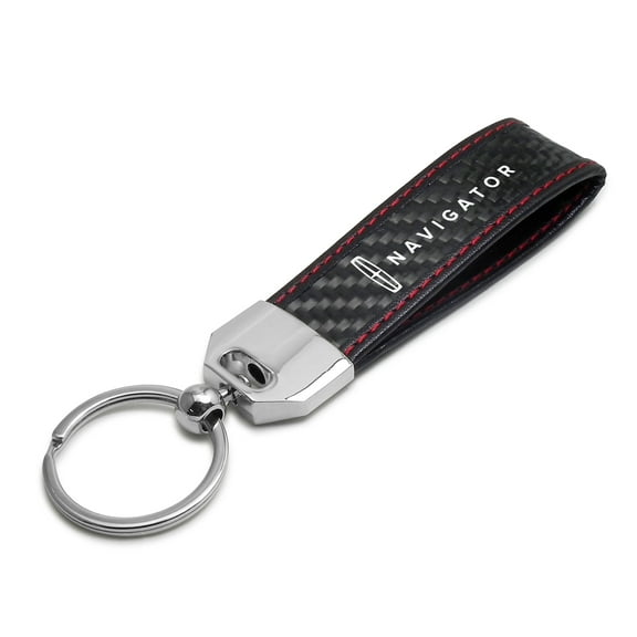 Lincoln Navigator Real Black Carbon Fiber Loop Strap Key Chain with Red Stitching