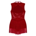 thumbnail image 5 of iixpin Girls Sequins Tassel Hem Dance Leotard Jazz Latin Tap Dance Dress Costumes Sleeveless Fringe Cocktail Dress Burgundy 8, 5 of 7