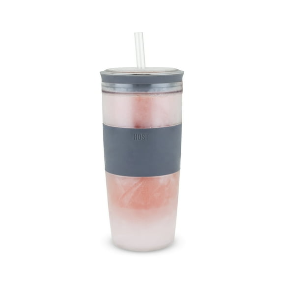 Host Freeze Tumbler with Straw and Lid for Wine, Iced Tea, Coffee 16oz Grey