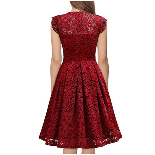 Coloody Women Vintage Lace Dresses Female Knee Length Cocktail Party Dress  - Walmart Business Supplies