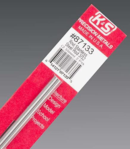 K&S 87133 Round Stainless Steel Rod 3/32" 2 Pcs Carded for sale online 
