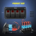 thumbnail image 2 of Nilight 4 Gang Rocker Switch Panel 5Pin On Off Toggle Aluminum Holder 12V 24V Dash Pre-Wired Red Backlit Switches for Automotive Cars Marine Boats RVs Truck, 2 of 8
