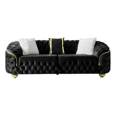 Beyan Signature Bursa 91" Velvet Upholstered Sofa in Black/Gold