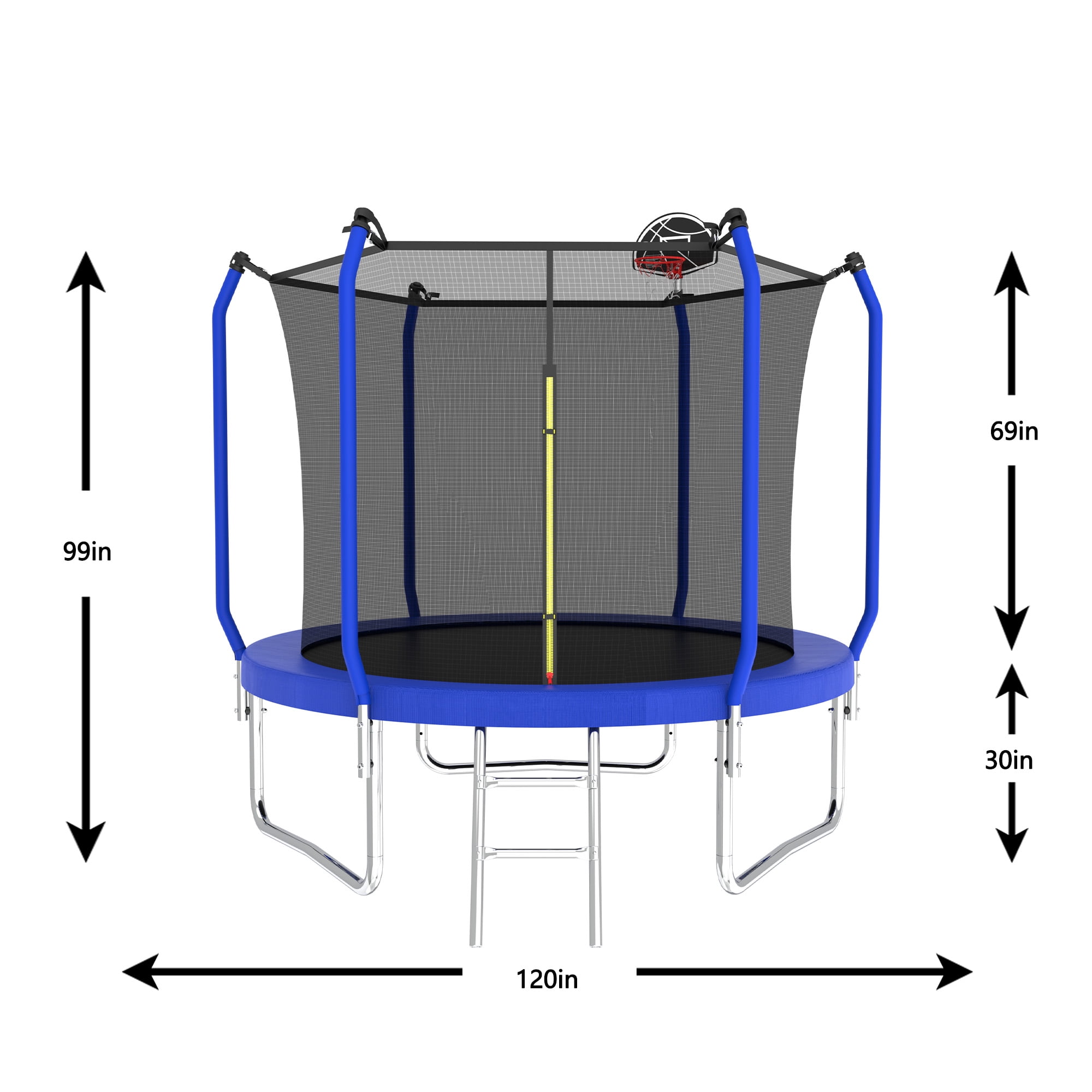10FT Trampoline with Basketball Hoop, Reinforced Outdoor Trampoline with Safety Enclosure Net, Ladder & Basketball