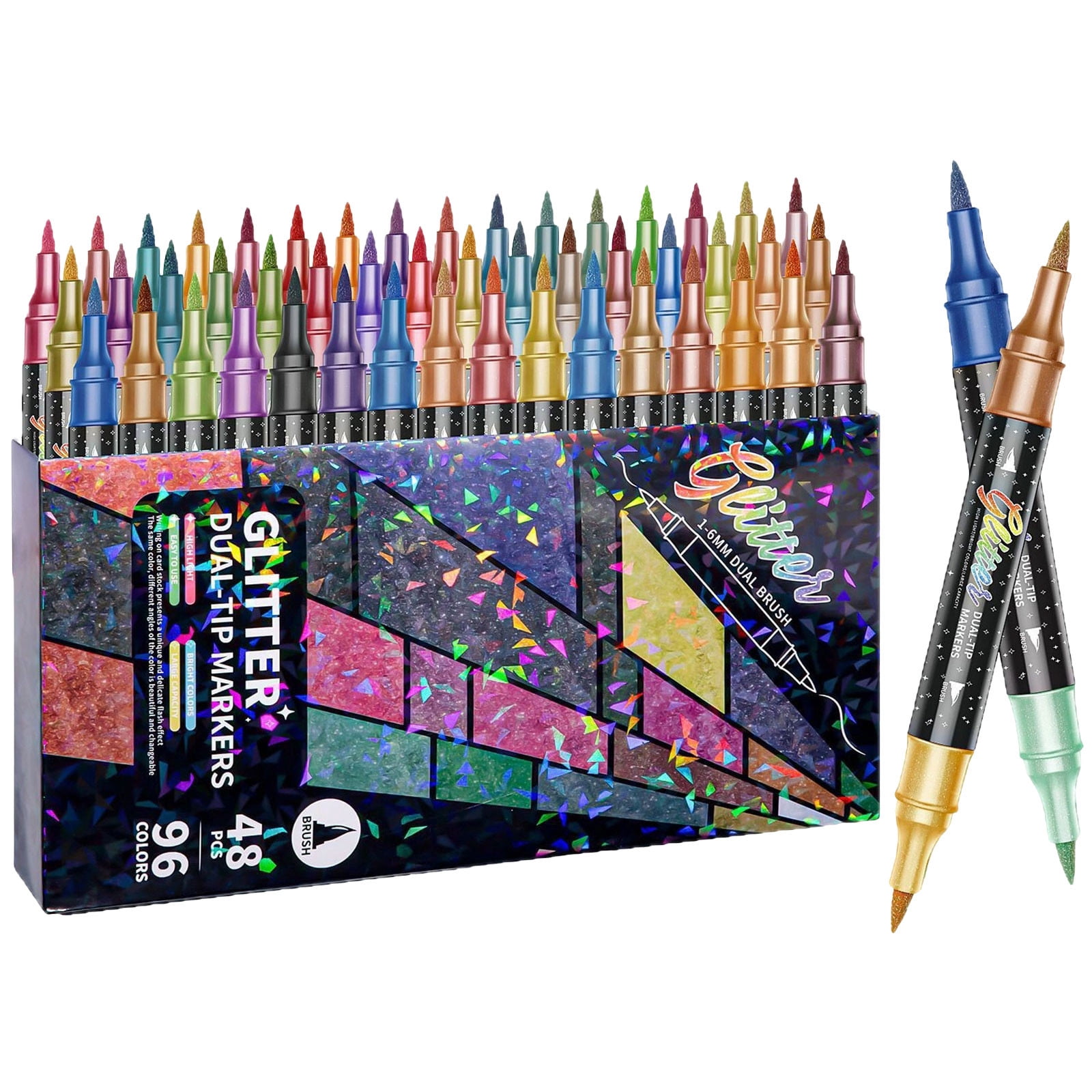 96 Colors Glitter Effect Brush Markers Pens, Glitter Markers Pens Dual Tip, Glitter Brush Markers Glitter Paint Pens, for Cards DIY Crafts