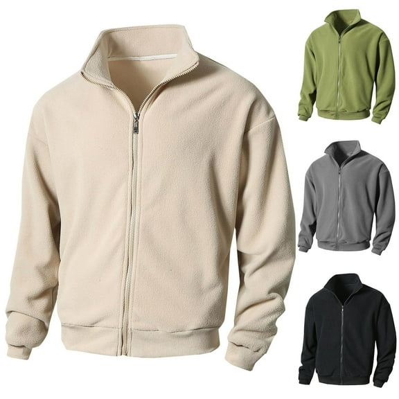 Sookity Big and Tall Jackets Men's Fleece Lined Fall Jackets Full Zip Lightweight Jacket Casual Shirt Jackets Soft Warm Coats with Pockets Beige,L