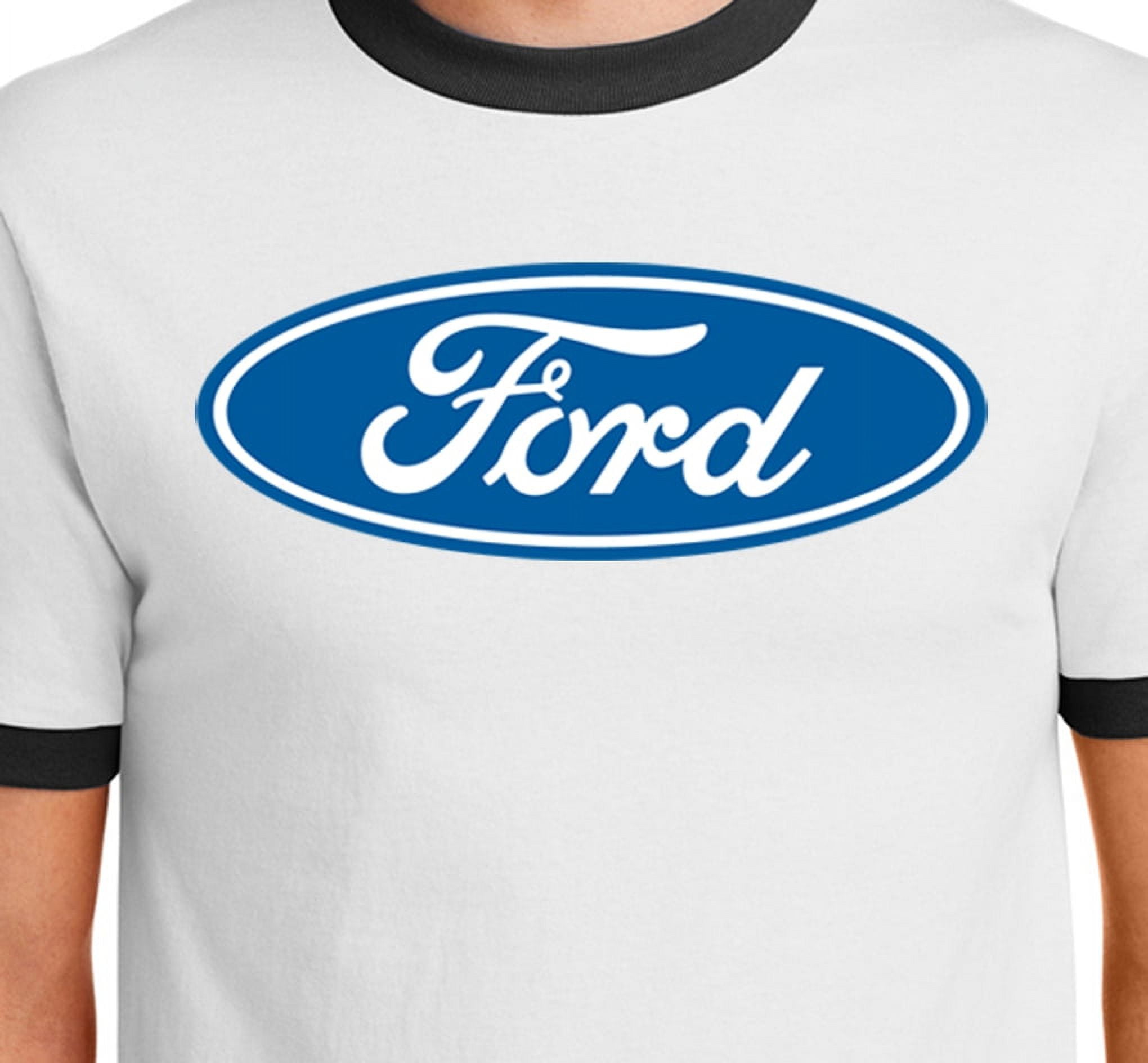 Mens Ford Oval Logo Emblem 100% Cotton Ringer Tee Shirt, XL White 
