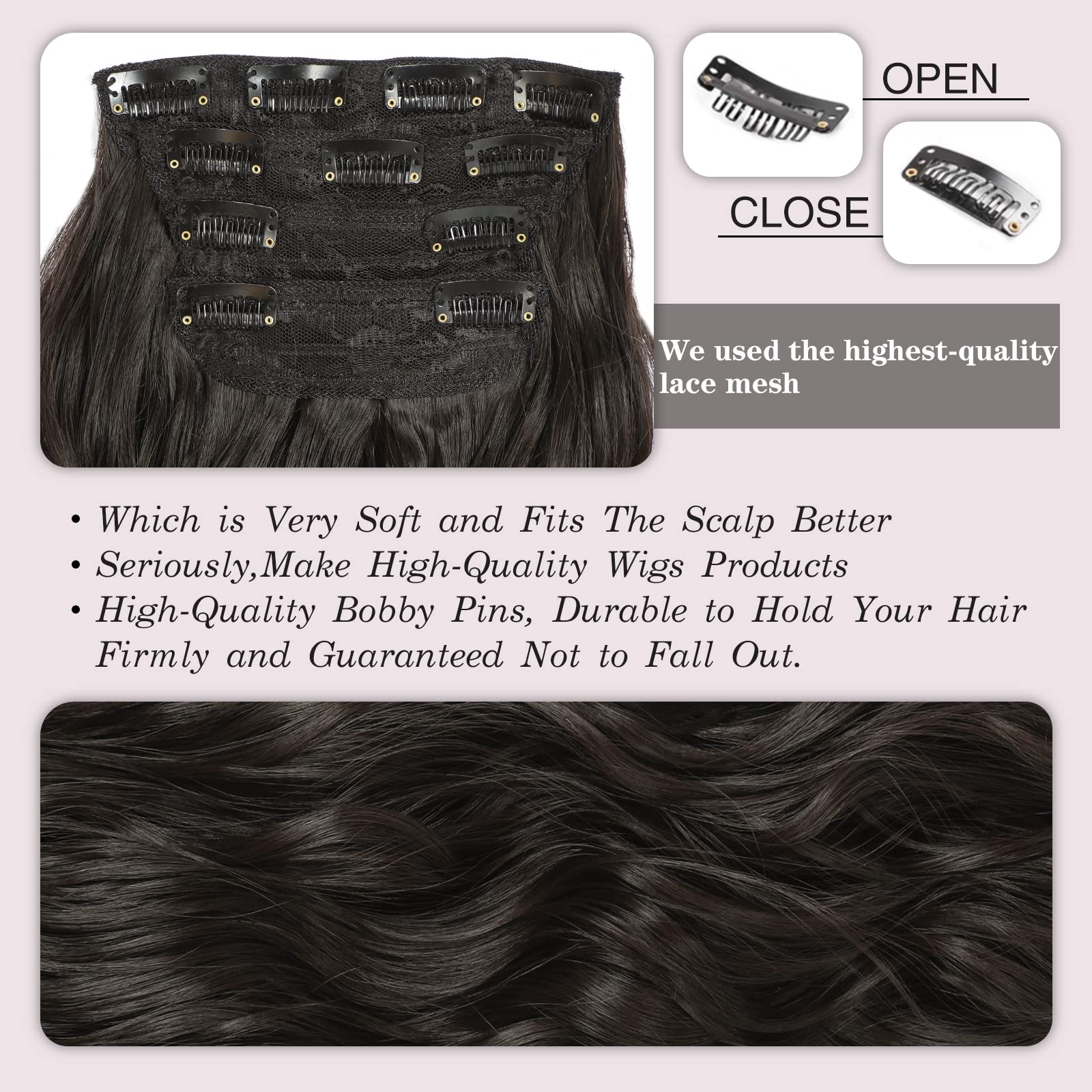 MORICA Clip in Hair Extensions - 4Pcs Thick Double Weft Hair 20 Inch Hair Extensions for Women Clip in, Soft Dark Brown Hair Extensions Clip ins