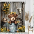 thumbnail image 2 of Western Highland Cow Shower Curtain, Farmhouse Cute Cowboy Barn Door Sunflower Bathroom Decor Set, Funny Rustic Cattle in Bucket Fabric Waterproof Bathroom Curtain with Hooks, 36X72in, 2 of 5