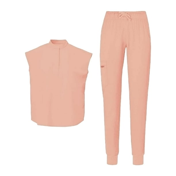Enfermería Scrub Set Top Pantalones Manga corta Cuidado de mascotas Yuyangstore Pantalones de mujer