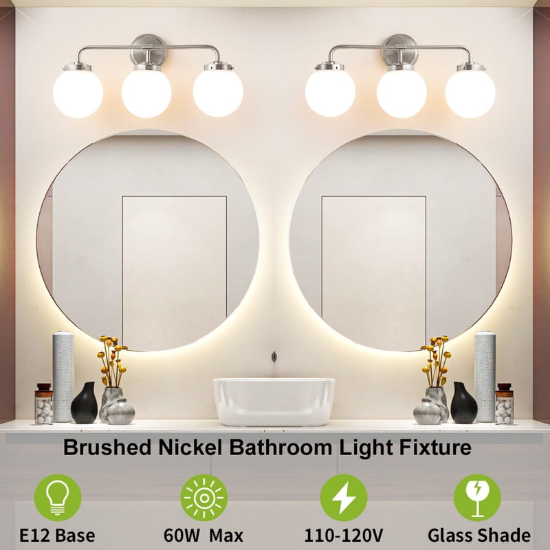 Deyidn 3 Light Pale Gold Bathroom Vanity Light with White Globe Glass Shade Modern Bathroom Wall E12 Bulb