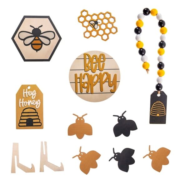 10 Pcs Bee Tiered Tray Decor Summer Tiered Tray Decorations Set Honeycomb Decor Honey Bee Wooden Signs Rustic Farmhouse Kitchen Decor for Home Table Shelf Decorations