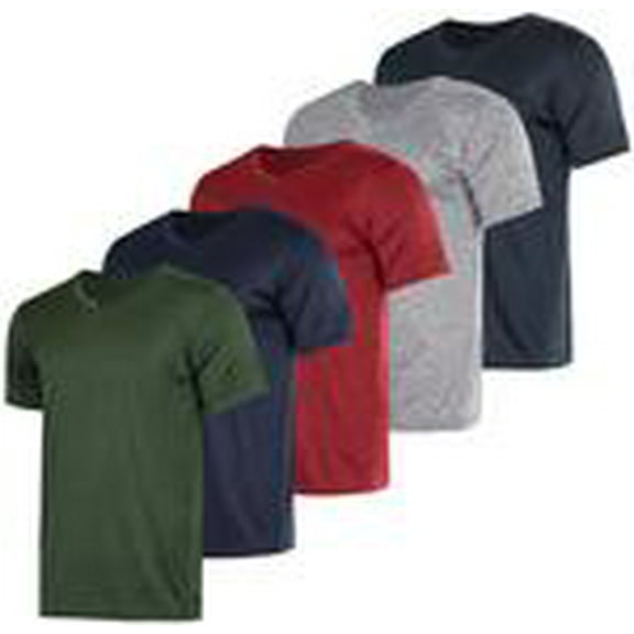 Real Essentials 5 Pack: Men’s V-Neck Dry-Fit Moisture Wicking Active Athletic Tech Performance T-Shirt