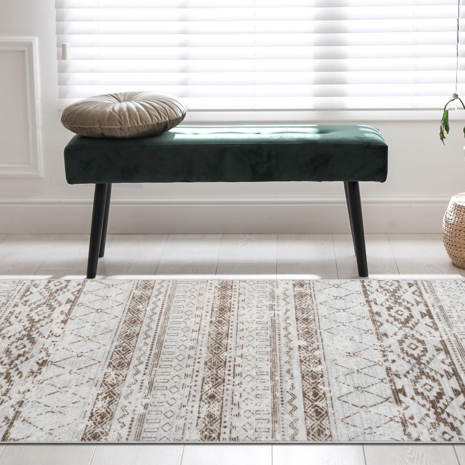 SIXHOME 2'x8' Runner Rugs for Hallway Washable Boho Soft Neutral Geometric Distressed Moroccan Rug Runner for Entryway Kitchen Laundry Room Bedroom Non Slip Rubber Backing Brown