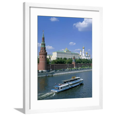 The Kremlin and Moskva River with Tourist Boat, Moscow, Russia Framed Print Wall Art By Steve