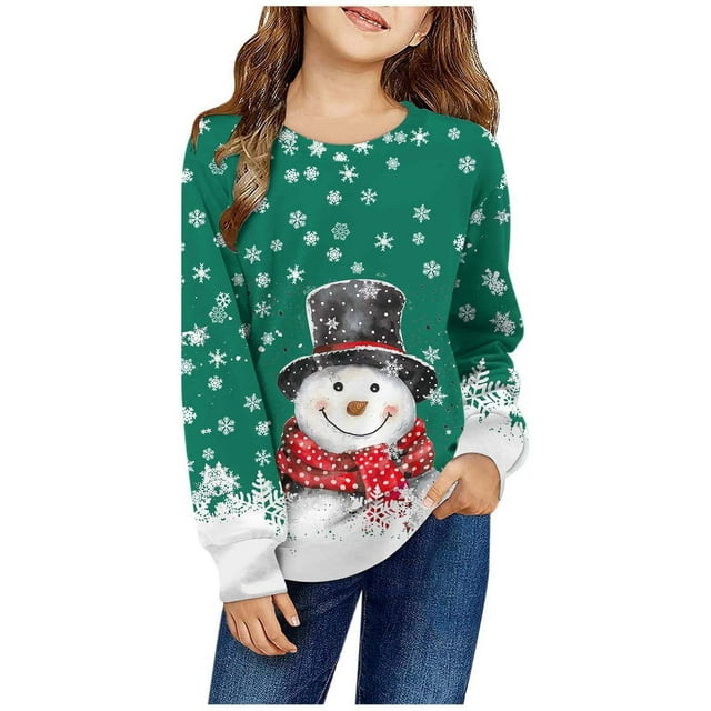 NIJNFCLOTH Sweat à Capuche pour Filles Automne et Hiver Imprimé de Noël Col Rond Manches Longues Décontracté Sans Capuche Taille:11-12 Ans
