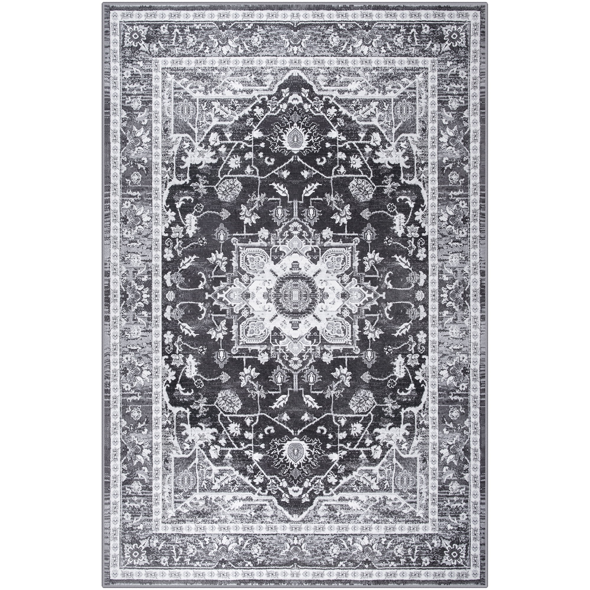 Softlife Gray Persian Medallion Area Rug Low Pile Non Slip Oriental Carpet for Living Room, 8' x 10'