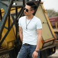 thumbnail image 3 of Gimnasio Sin logotipo Músculos Ropa de calle Ropa elástica Camiseta de hombre Camisetas de hombre Top negro liso Manga corta ajustada Música L, 3 of 5