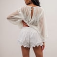 thumbnail image 6 of vigerkar Women Tiered Ruffle Shorts Floral Embroidered Eyelet Elastic Waist Wide Leg Boho Crochet Skirt Shorts (White, L), 6 of 9