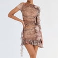 thumbnail image 3 of Conjunto de falda con volantes fruncidos,Conjunto de 2 piezas para mujer Conjunto de falda corta con top estampado Conjunto de falda con volantes en la parte superior Estética elegante, 3 of 8