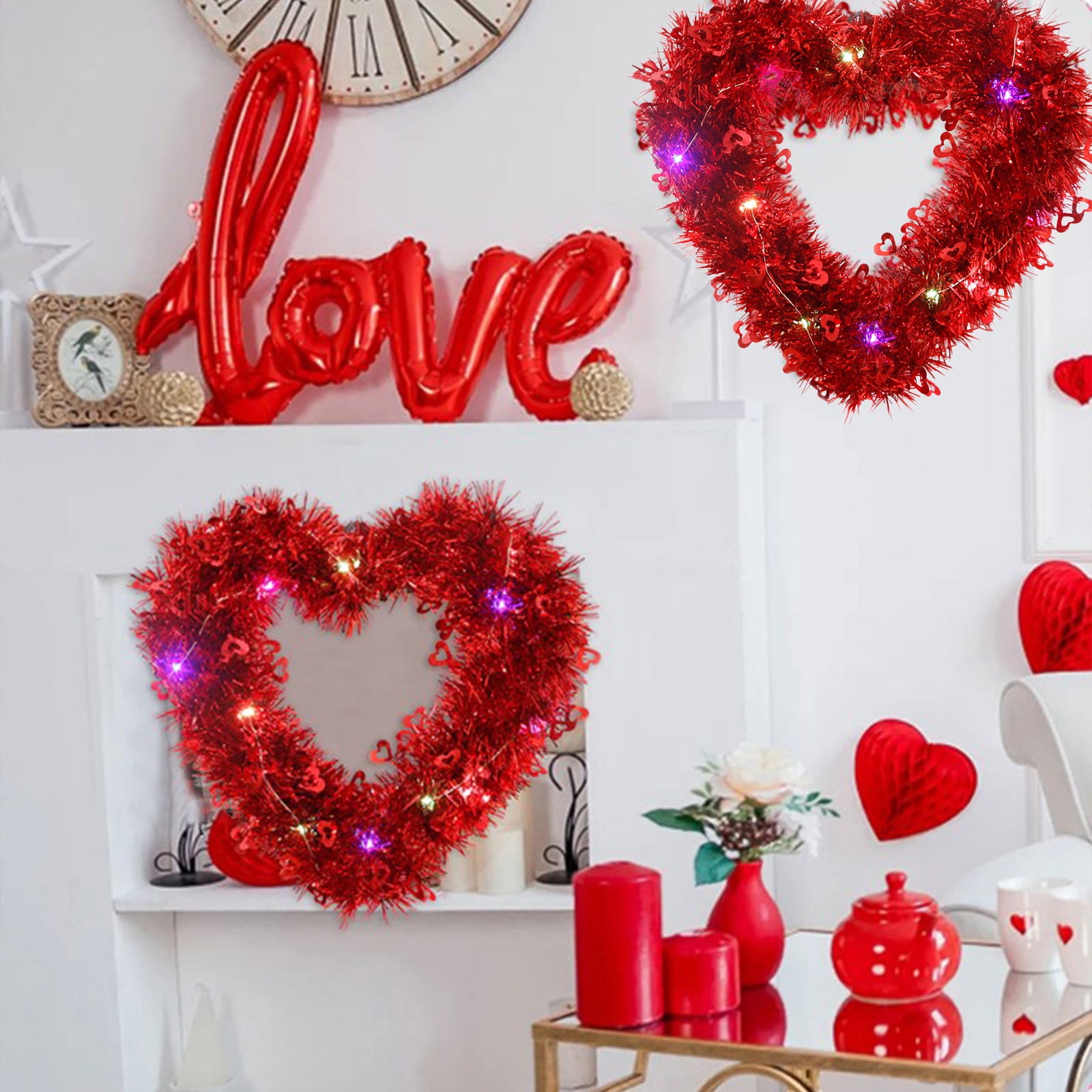 Déco Fête Amour Guirlande Cœur Saint-Valentin 12m HOWAF - Cœurs PVC Rouge - Déco Romantique Kit Saint Valentin