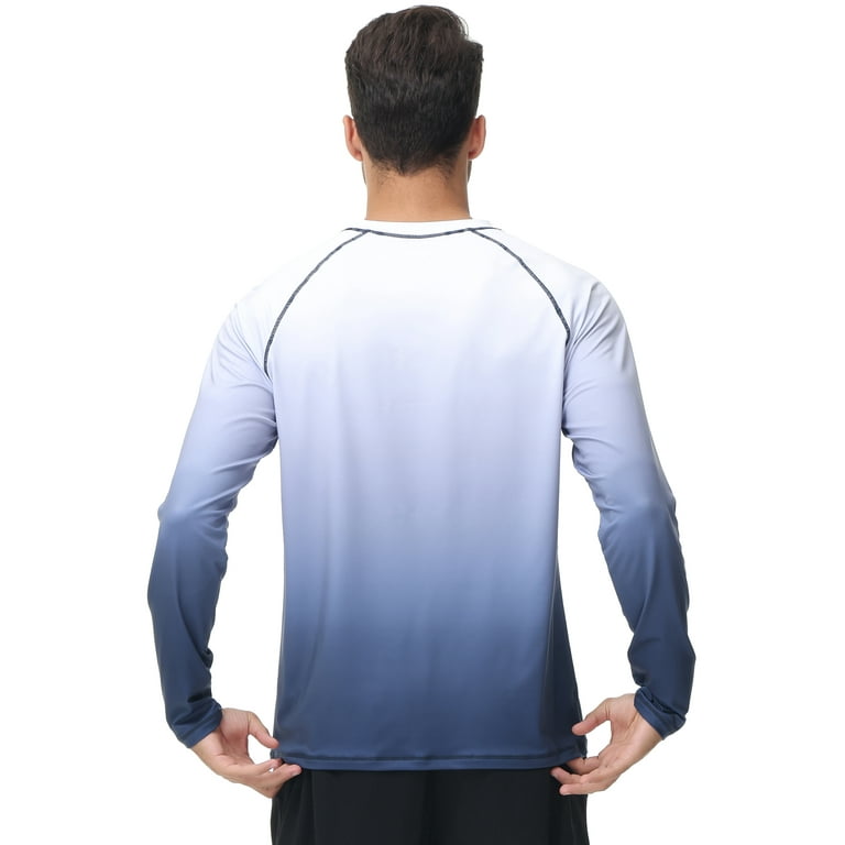 Pdbokew Long Sleeve Swim Shirts for Men Sun Protection Shirt Running Rashguard UPF 50+ UV Swimwear Athletic Workout Peacock Blue/CharcoalGray Size 4XL