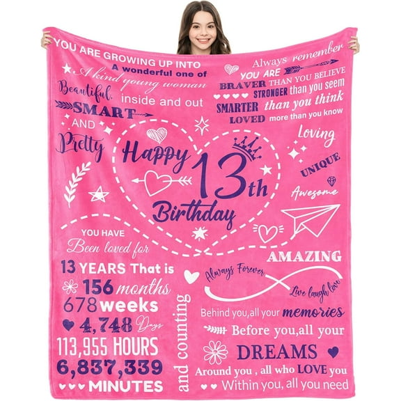 13th Birthday Gifts for Girls, 13 Year Old Girl Birthday Gifts, 13 Year Old Girl Birthday Decorations for Girls, Blanket 50"x60" Birthday Gifts for 13 Year Old Girls Daughter Granddaughter Sister