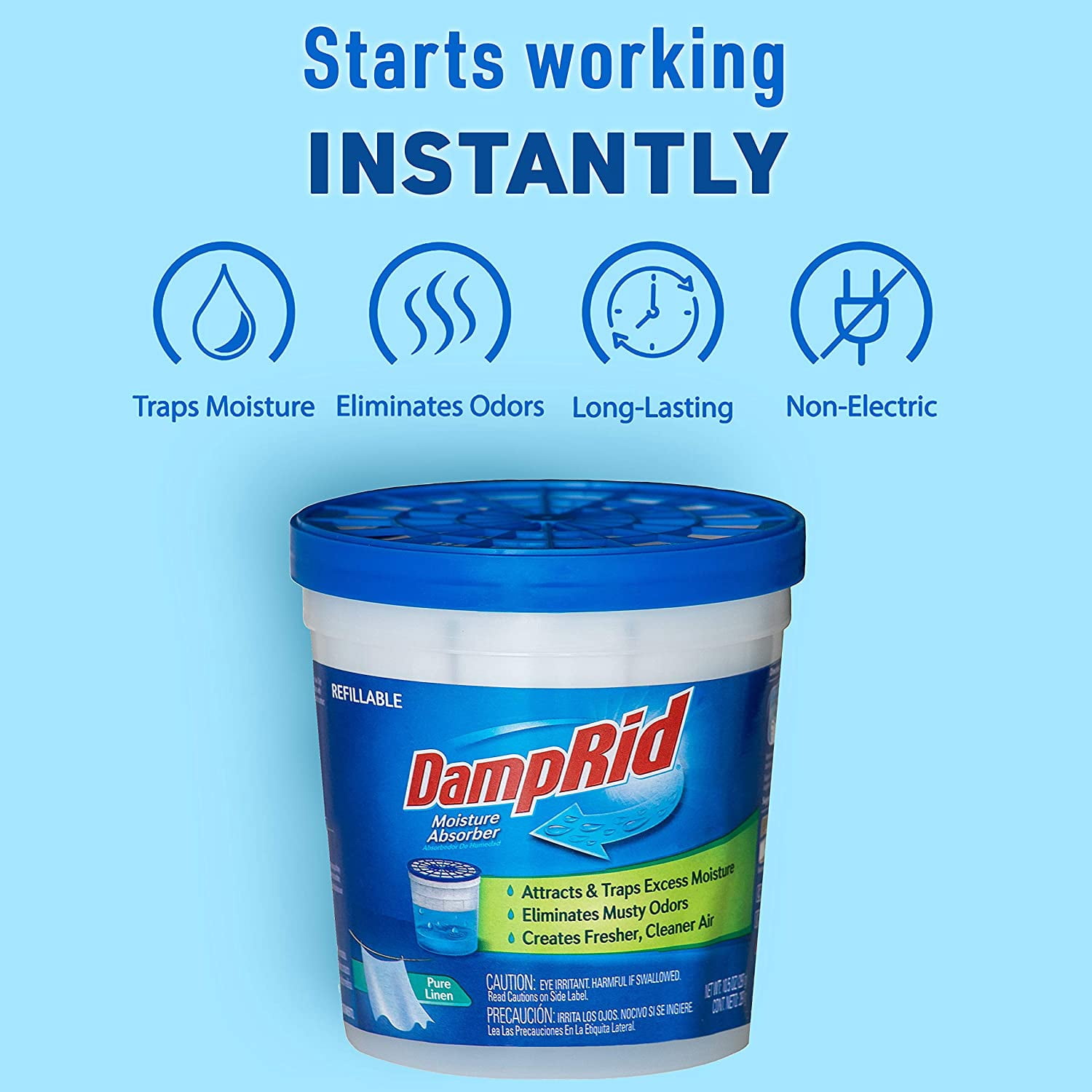 DampRid Pure Linen Refillable Moisture Absorber - 10.5oz cups - 4 pack - Traps Moisture for Fresher, Cleaner Air