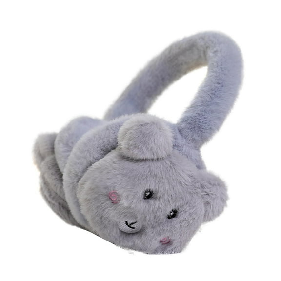 Wyobmus Winter Earmuffs for Kids Girl Plush Ear Warmers Foldable Bear Earmuffs Outdoor Adjustable Fluffy Ear Covers A-Gray*