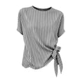 thumbnail image 7 of Annhoo Striped Blouses for Women Crew Neck Side Tie Knot Short Sleeve Top Loose Lightweight Comfy Beach Shirts, 7 of 7